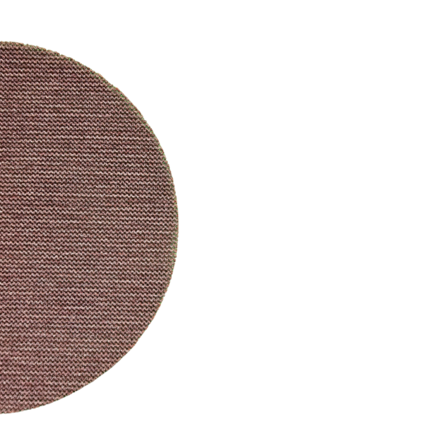 A round brown mesh sanding disc placed on a clean white background.